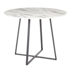 Cosmo-fabrico Dining Set - 5 Piece - Black Metal, White Marble, Blue Fabric