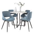 Cosmo-fabrico Dining Set - 5 Piece - Black Metal, White Marble, Blue Fabric