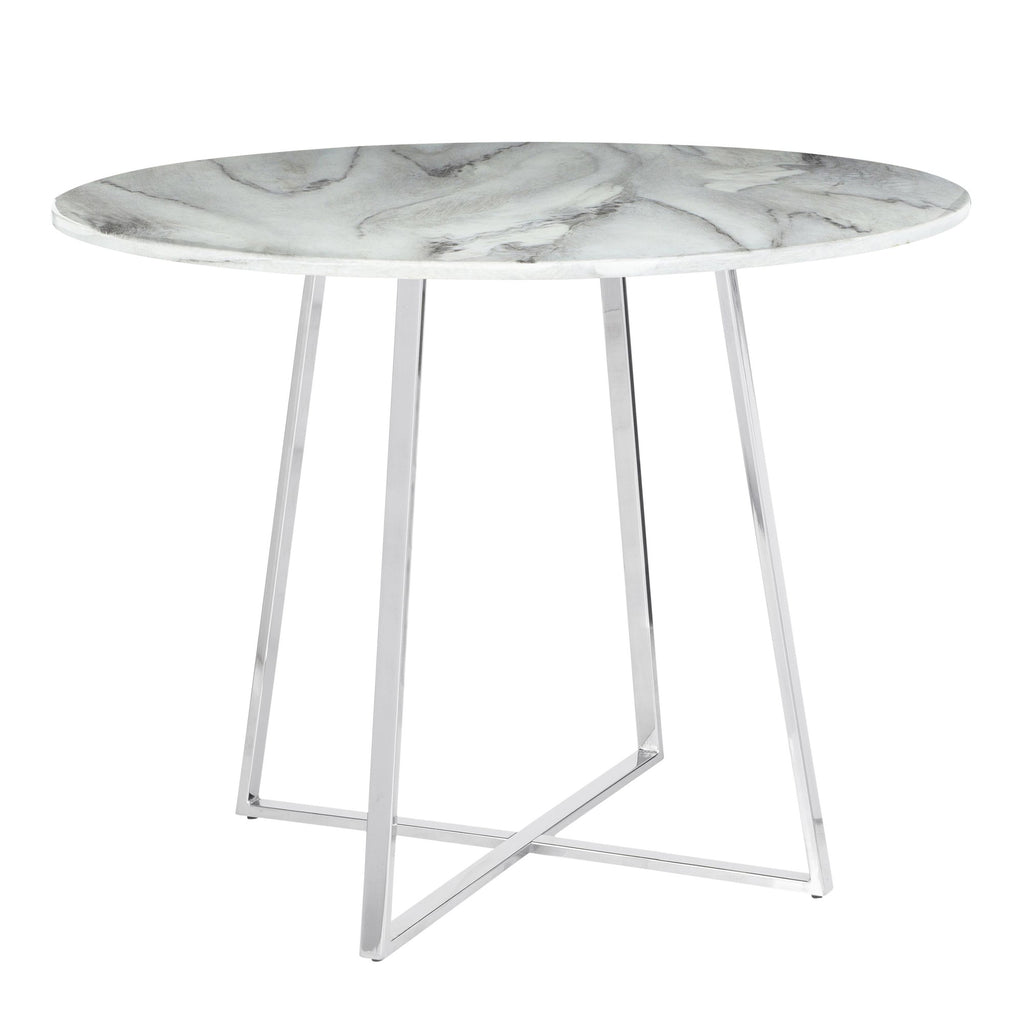 Cosmo-fran Dining Set - 5 Piece - Chrome Metal, White Marble, Cream Velvet