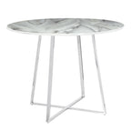 Cosmo-fran Dining Set - 5 Piece - Chrome Metal, White Marble, Cream Velvet