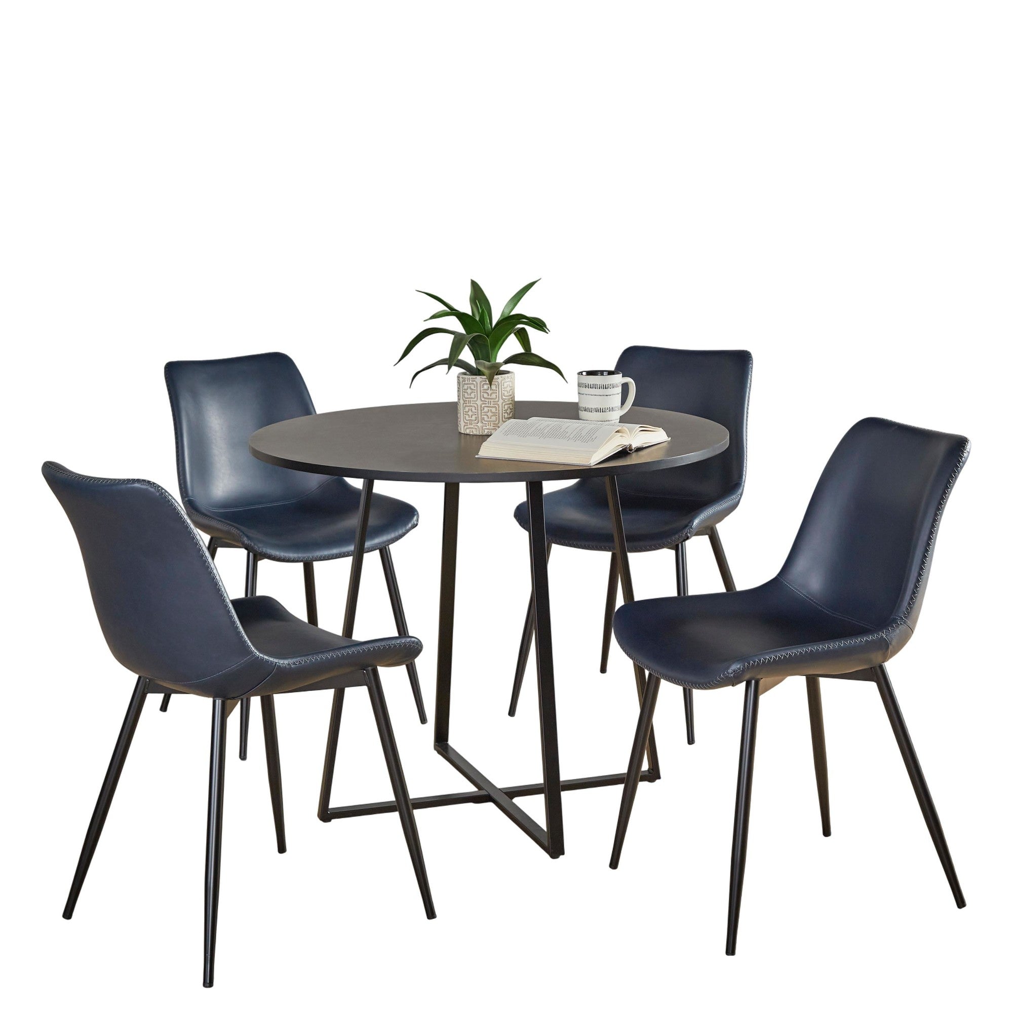 Cosmo-durango Dining Set - 5 Piece - Black Metal, Black MDF, Blue PU