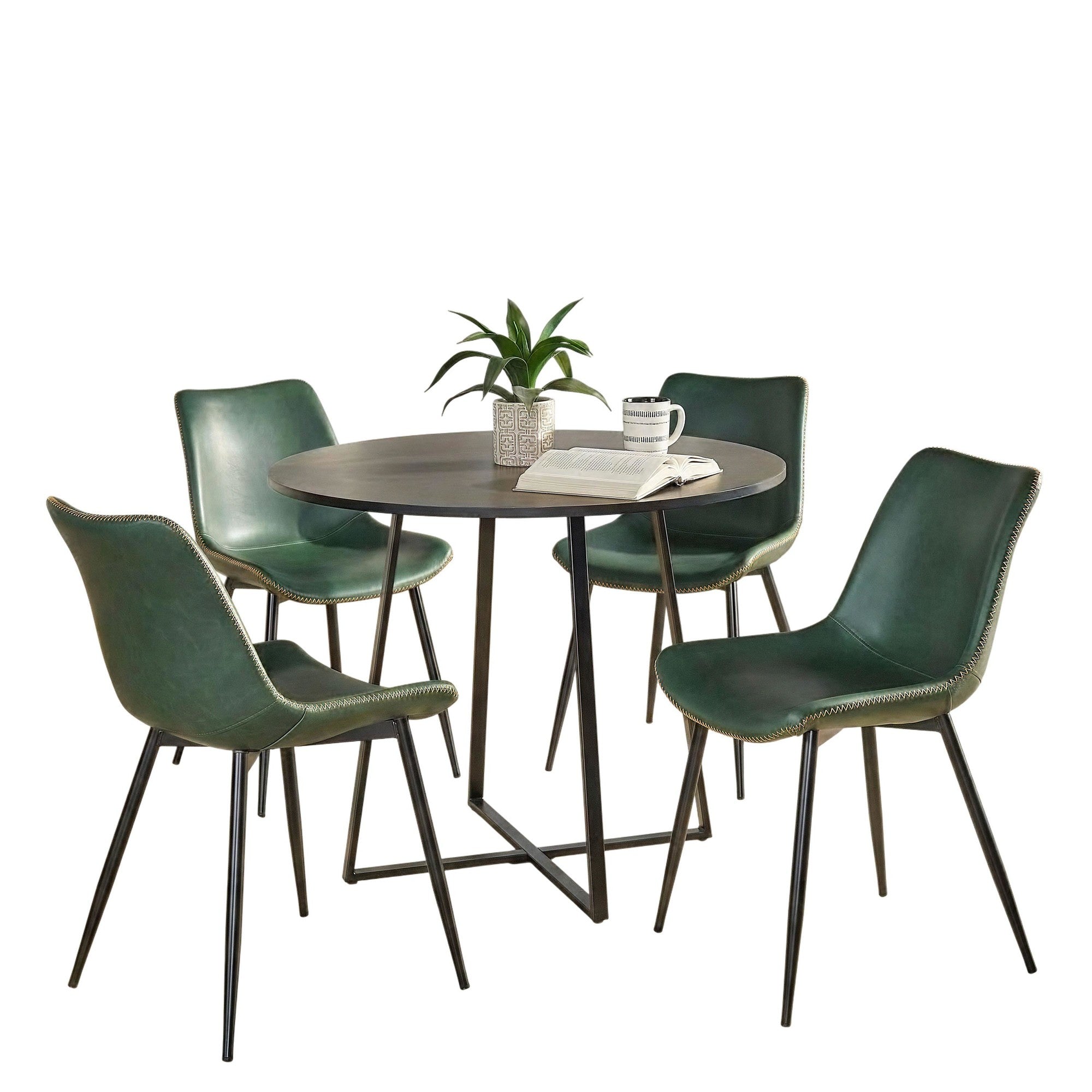 Cosmo-durango Dining Set - 5 Piece - Black Metal, Black MDF, Green PU