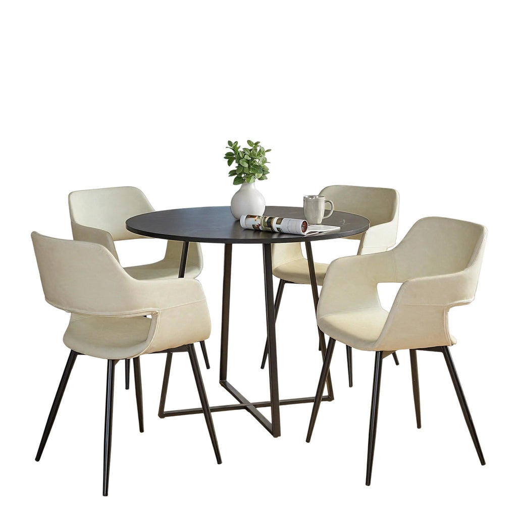 Cosmo-margarite Dining Set - 5 Piece - Black Metal, Black MDF, Cream PU