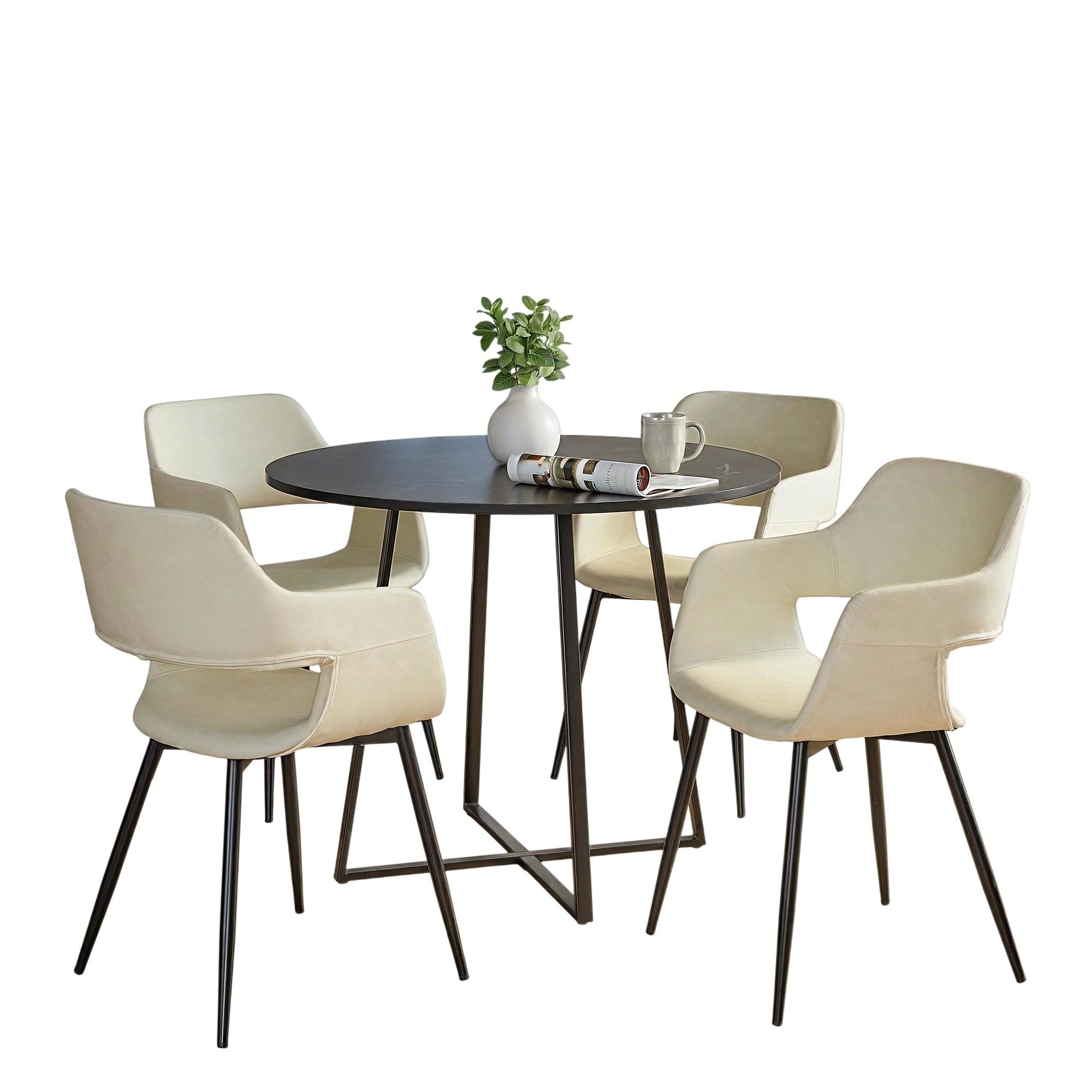 Cosmo-margarite Dining Set - 5 Piece - Black Metal, Black MDF, Cream PU