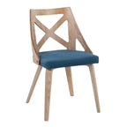 Dakota-charlotte Dining Set - 5 Piece - Antique Metal, Espresso Bamboo, Blue Fabric, Whitewashed Wood