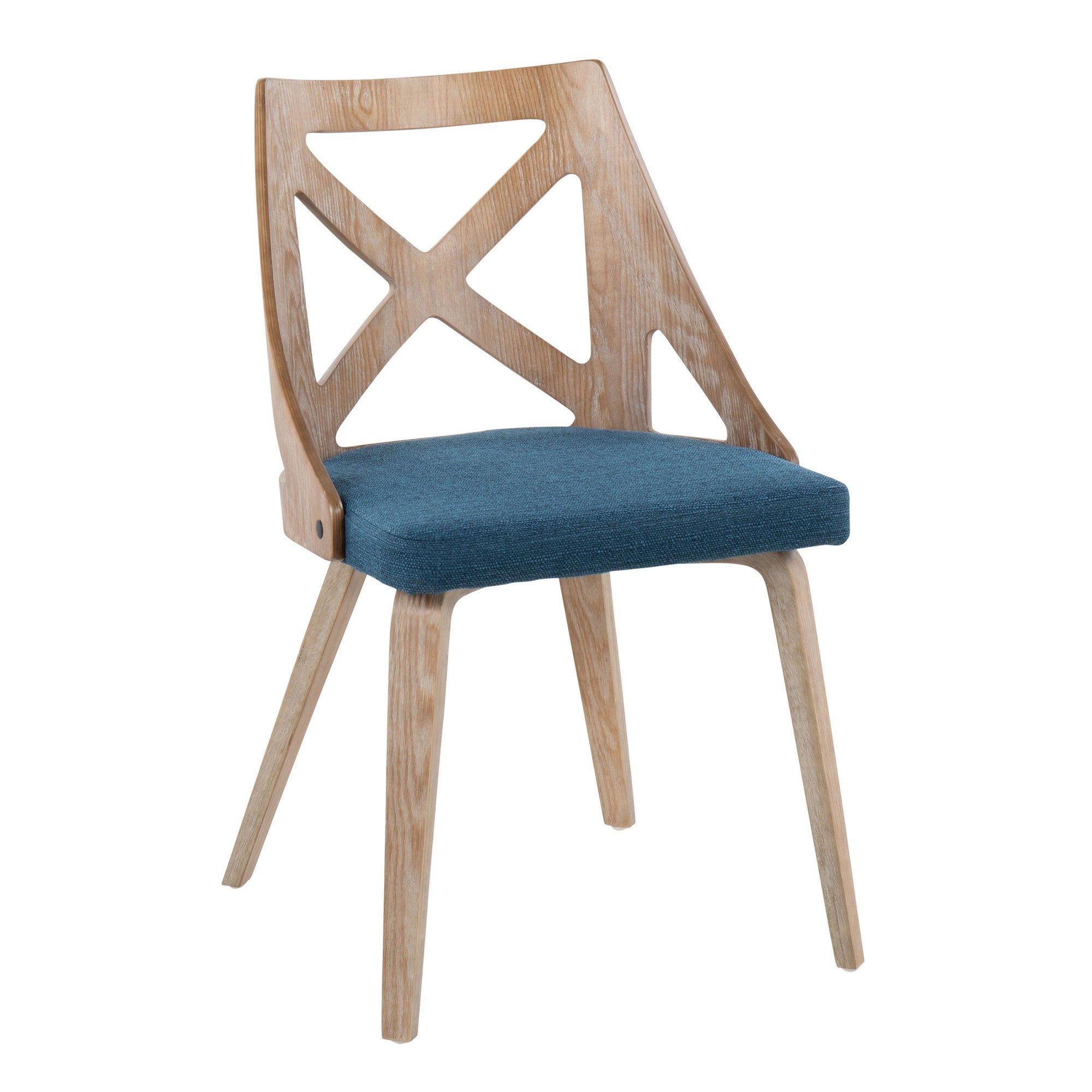 Dakota-charlotte Dining Set - 5 Piece - Antique Metal, Espresso Bamboo, Blue Fabric, Whitewashed Wood