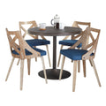 Dakota-charlotte Dining Set - 5 Piece - Antique Metal, Espresso Bamboo, Blue Fabric, Whitewashed Wood