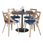 Dakota-charlotte Dining Set - 5 Piece - Antique Metal, Espresso Bamboo, Blue Fabric, Whitewashed Wood