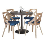 Dakota-charlotte Dining Set - 5 Piece - Antique Metal, Espresso Bamboo, Blue Fabric, Whitewashed Wood