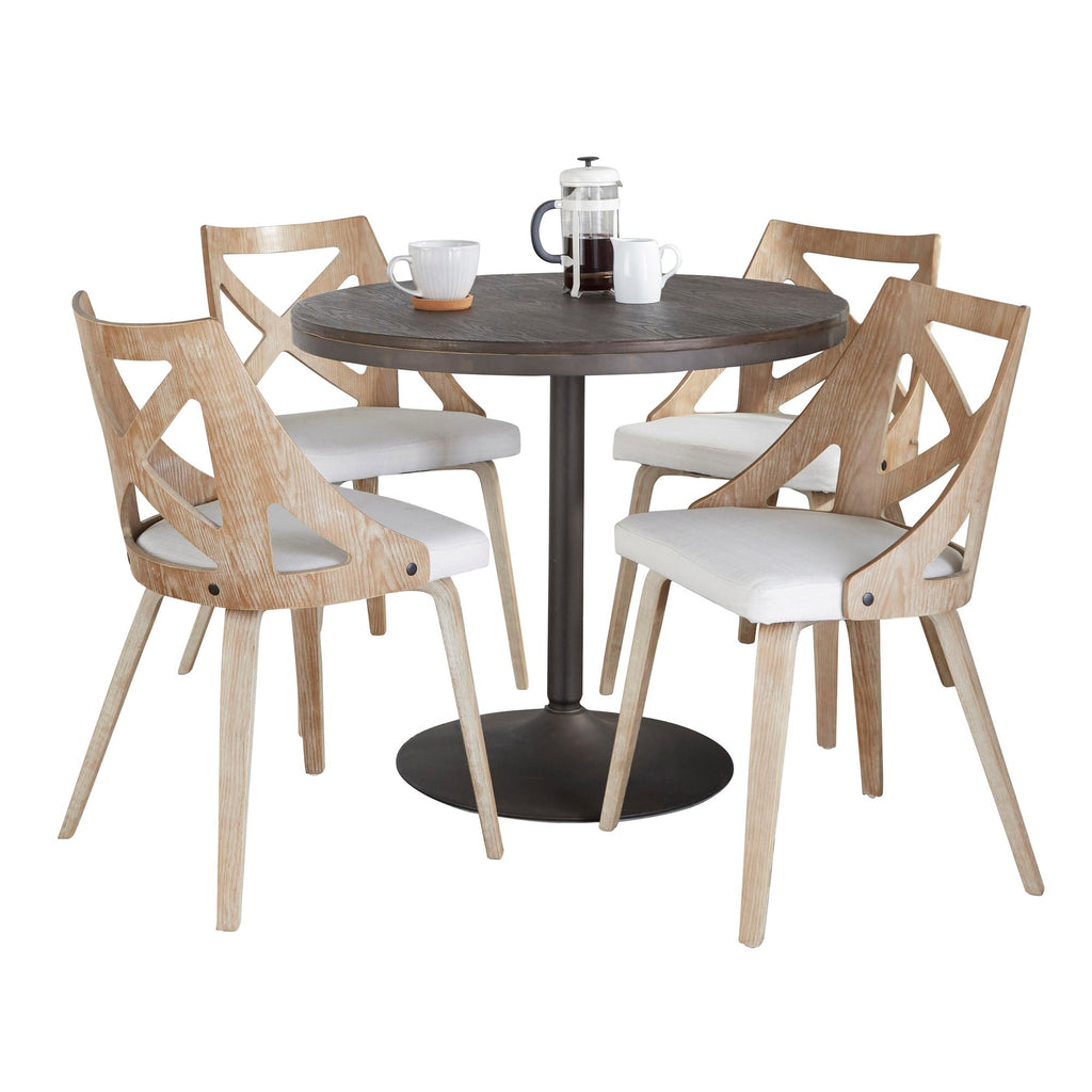 Dakota-charlotte Dining Set - 5 Piece - Antique Metal, Espresso Bamboo, Cream Noise Fabric, Whitewashed Wood