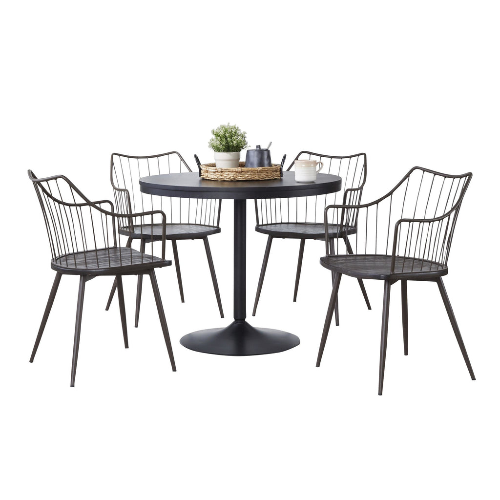 Dakota-winston Dining Set - 5 Piece - Black Metal, Black Wood, Brown Metal, Dark Walnut Wood