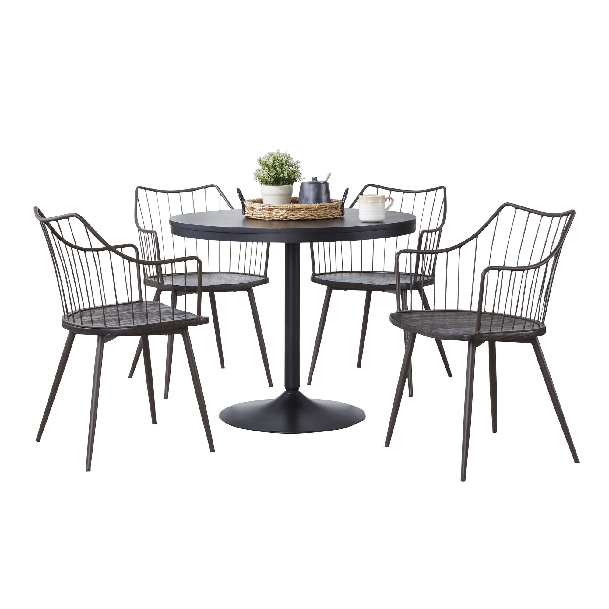 Dakota-winston Dining Set - 5 Piece - Black Metal, Black Wood, Brown Metal, Dark Walnut Wood