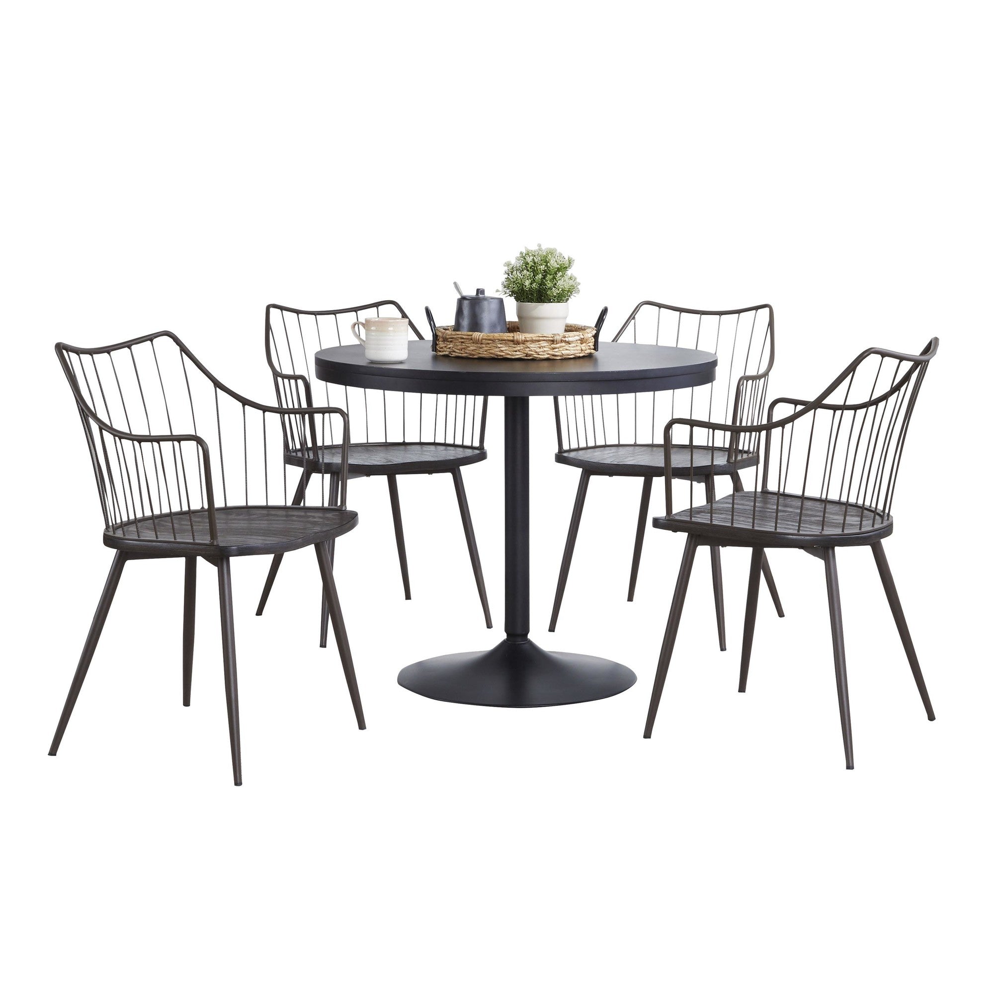 Dakota-winston Dining Set - 5 Piece - Black Metal, Black Wood, Brown Metal, Dark Walnut Wood