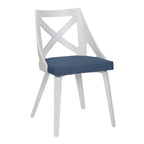 Dakota-charlotte Dining Set - 5 Piece - White Steel, White Wood, Blue Fabric, White Textured Wood