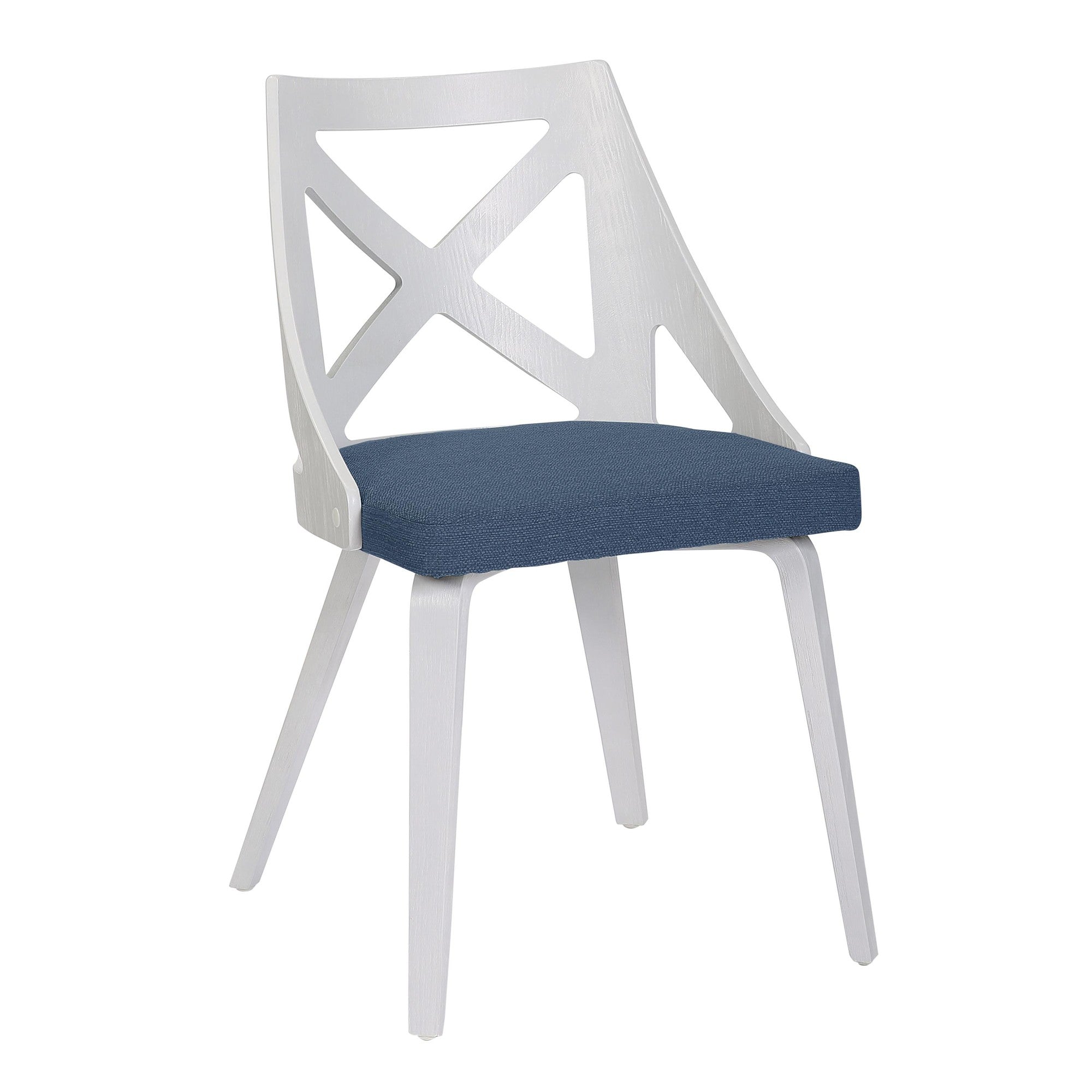 Dakota-charlotte Dining Set - 5 Piece - White Steel, White Wood, Blue Fabric, White Textured Wood