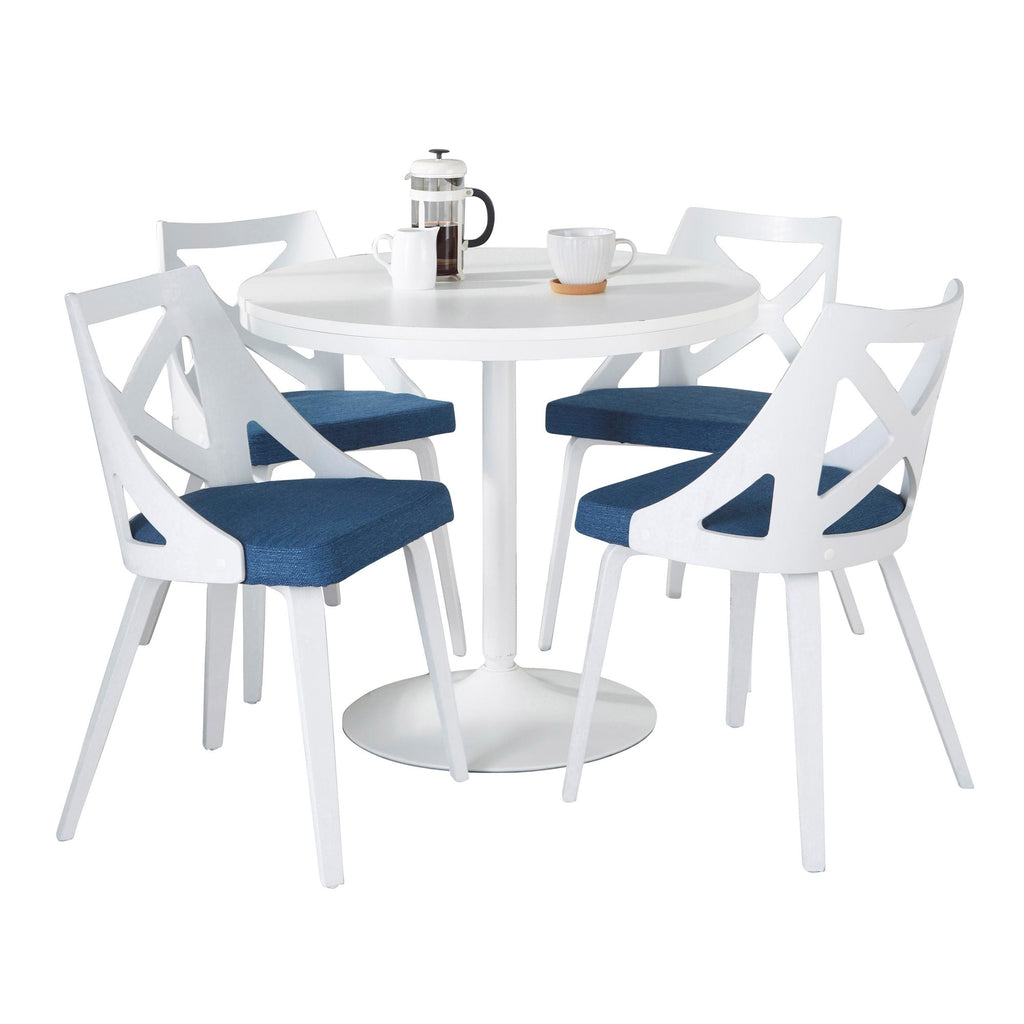 Dakota-charlotte Dining Set - 5 Piece - White Steel, White Wood, Blue Fabric, White Textured Wood