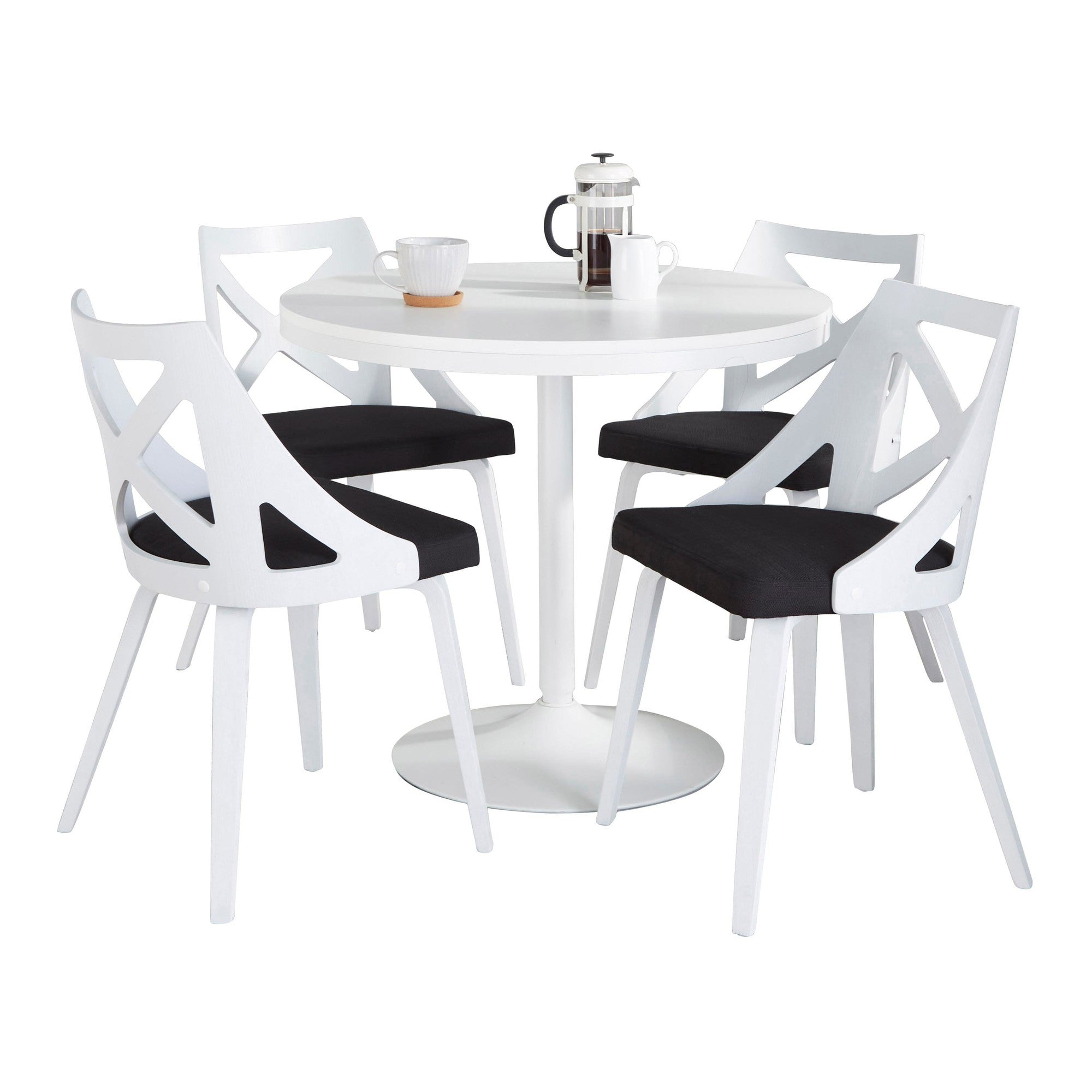 Dakota-charlotte Dining Set - 5 Piece - White Steel, White Wood, Charcoal Fabric, White Textured Wood