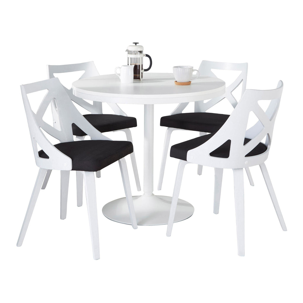Dakota-charlotte Dining Set - 5 Piece - White Steel, White Wood, Charcoal Fabric, White Textured Wood