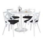 Dakota-charlotte Dining Set - 5 Piece - White Steel, White Wood, Charcoal Fabric, White Textured Wood