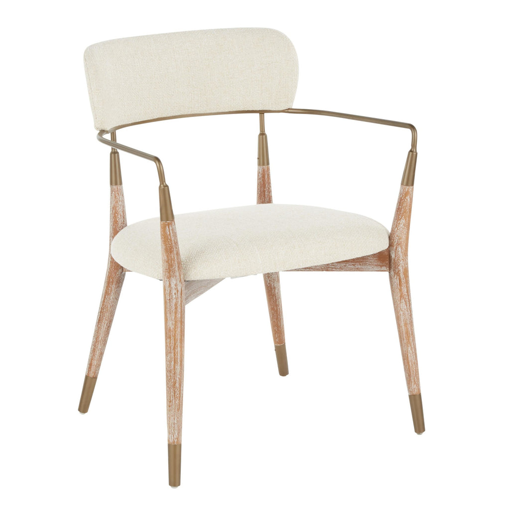 Dakota-savannah Dining Set - 5 Piece - White Steel, White Wood, Copper Metal, Whitewashed Wood,cream Noise Fabric