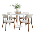 Dakota-savannah Dining Set - 5 Piece - White Steel, White Wood, Copper Metal, Whitewashed Wood,cream Noise Fabric
