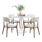 Dakota-savannah Dining Set - 5 Piece - White Steel, White Wood, Copper Metal, Whitewashed Wood,cream Noise Fabric