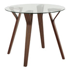 Folia-pebble Round Dining Set - 5 Piece - Walnut Wood, Clear Glass, Walnut Metal, Blue Fabric