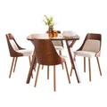 Folia - Anabelle Square Dining Set - 5 Piece - Walnut Wood, Cream Fabric