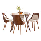 Folia - Anabelle Square Dining Set - 5 Piece - Walnut Wood, Cream Fabric