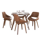 Folia-fabrico Square Dining Set - 5 Piece - Walnut Wood, Camel PU