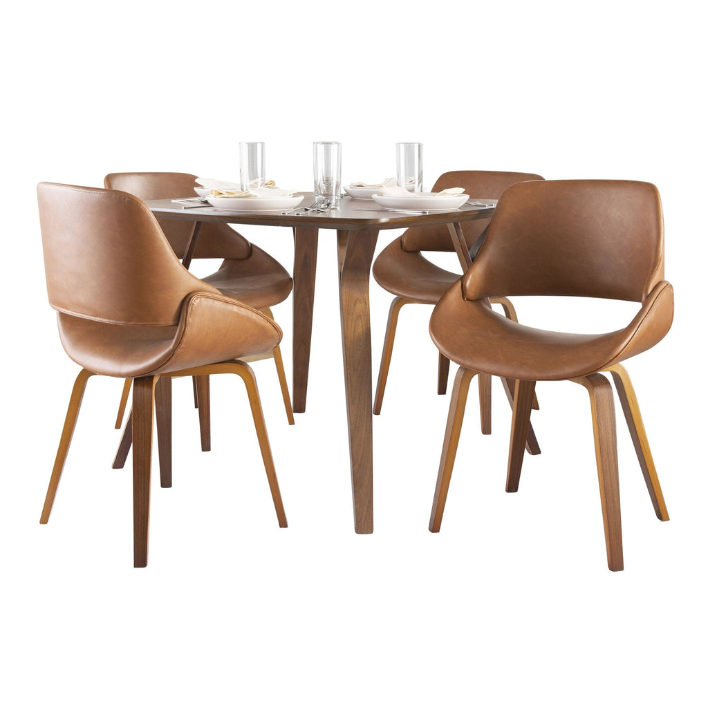 Folia-fabrico Square Dining Set - 5 Piece - Walnut Wood, Camel PU