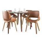 Folia-fabrico Square Dining Set - 5 Piece - Walnut Wood, Camel PU
