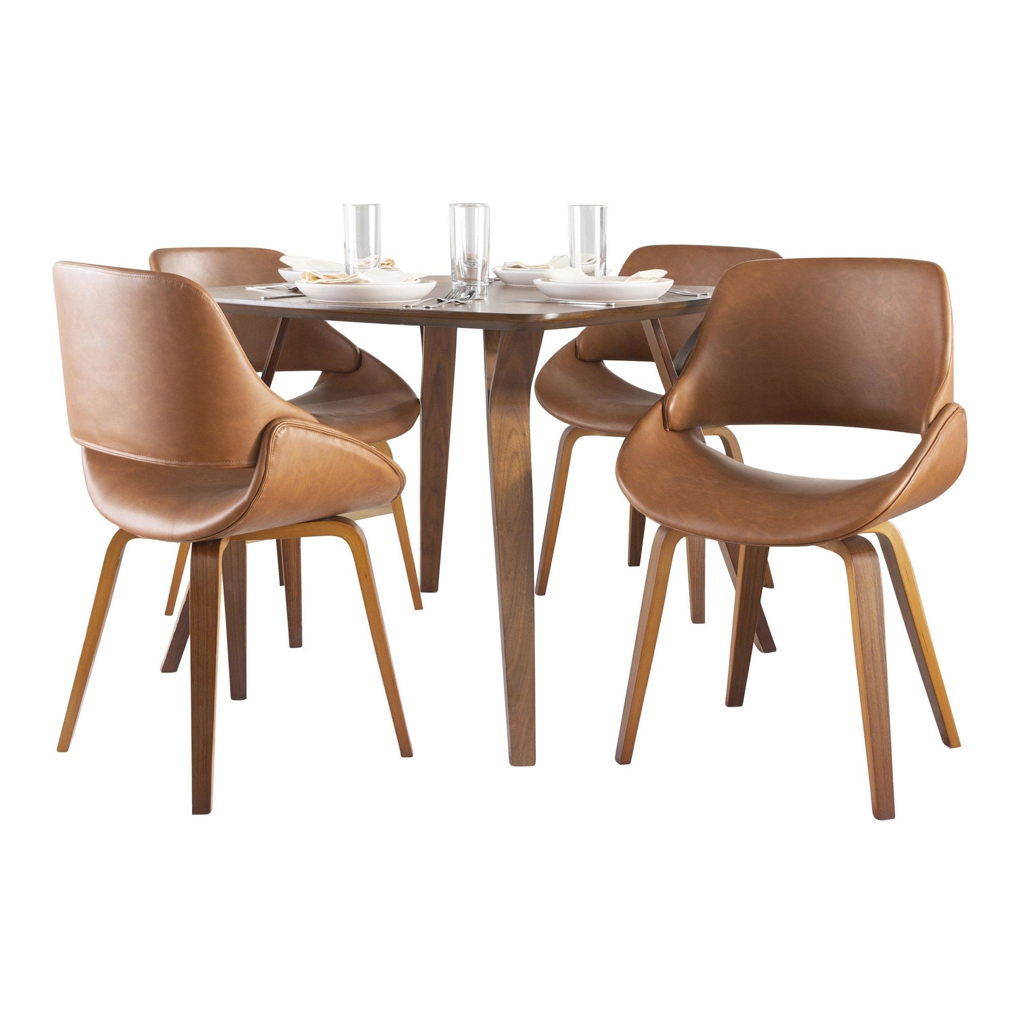 Folia-fabrico Square Dining Set - 5 Piece - Walnut Wood, Camel PU