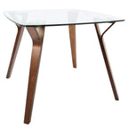 Folia Square Fabrico Dining Set - 5 Piece - Walnut Wood, Clear Glass, Grey Fabric