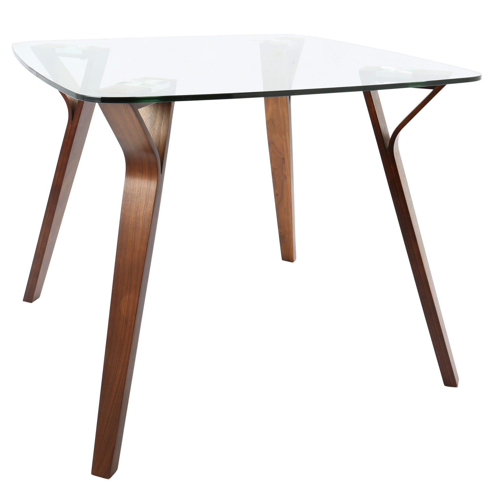 Folia Square Pebble Dining Set - 5 Piece - Walnut Wood, Clear Glass, Grey Fabric