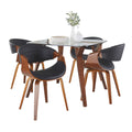 Folia-symphony Square Dining Set - 5 Piece - Clear Glass, Walnut Wood, Black PU