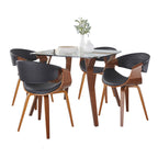Folia-symphony Square Dining Set - 5 Piece - Clear Glass, Walnut Wood, Black PU