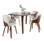 Folia-bacci Dining Set - 5 Piece - Walnut Wood, Cream Fabric