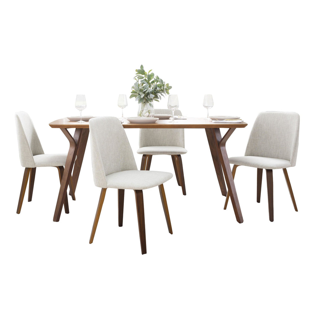 Folia-toriano Dining Set - 5 Piece - Walnut Wood, Beige Fabric