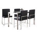 Fuji High Back Dining Set - 5 Piece - Brushed Stainless Steel, Clear Glass, Black PU