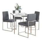 Fuji High Back Dining Set - 5 Piece - Brushed Stainless Steel, Clear Glass, Grey PU