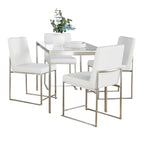 Fuji High Back Dining Set - 5 Piece - Brushed Stainless Steel, Clear Glass, White PU
