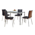 Fuji-mason Swivel Dining Set - 5 Piece - Brushed Stainless Steel, Clear Glass, Walnut Wood, Black PU