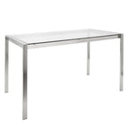 Fuji-mason Swivel Dining Set - 5 Piece - Brushed Stainless Steel, Clear Glass, Walnut Wood, Grey PU
