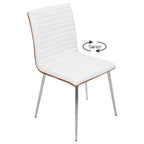 Fuji-mason Swivel Dining Set - 5 Piece - Brushed Stainless Steel, Clear Glass, Walnut Wood, White PU