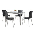Fuji-mason Upholstered Swivel Dining Set - 5 Piece - Brushed Stainless Steel, Clear Glass, Black PU