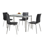 Fuji-mason Upholstered Swivel Dining Set - 5 Piece - Brushed Stainless Steel, Clear Glass, Black PU
