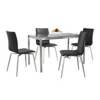 Fuji-mason Upholstered Swivel Dining Set - 5 Piece - Brushed Stainless Steel, Clear Glass, Black PU