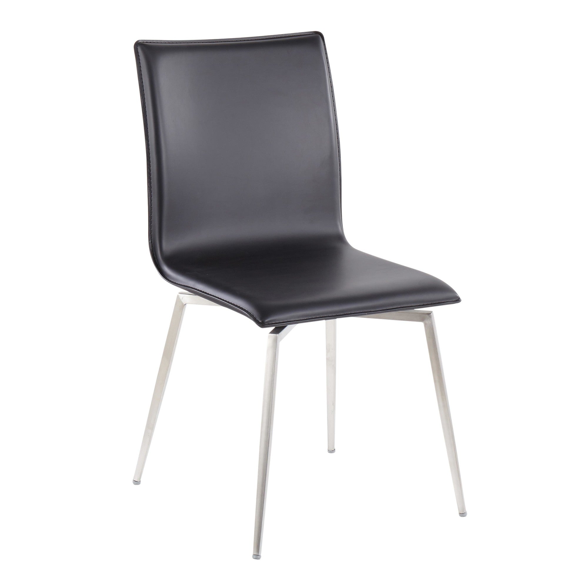 Fuji-mason Upholstered Swivel Dining Set - 5 Piece - Brushed Stainless Steel, Clear Glass, Black PU
