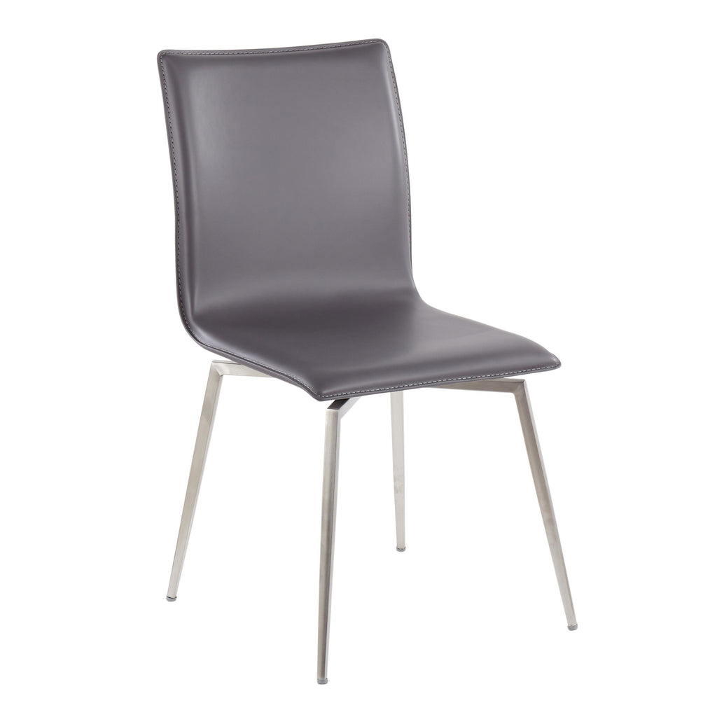 Fuji-mason Upholstered Swivel Dining Set - 5 Piece - Brushed Stainless Steel, Clear Glass, Grey PU